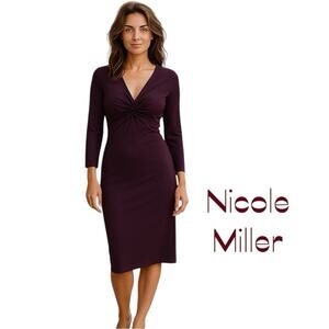 Anthropologie Nicole Miller Burgundy Minimalist Feminine Midi Dress NWOT Size 6